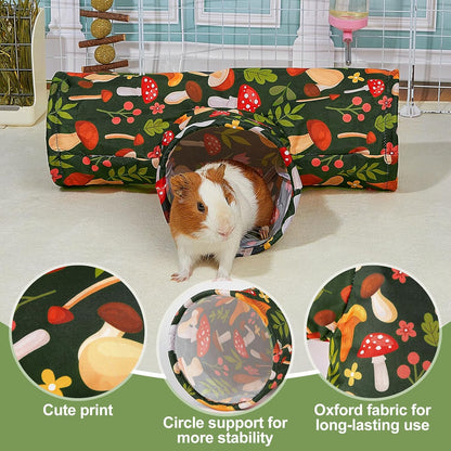 Bienbee Guinea Pig Tunnel, 3 Way Washable Guinea Pig Hideout,Foldable Rabbit Tunnel Guinea Pigs Toys for Bunny Hamster Chinchilla Ferret Rabbit Guinea Pigs Accessories Mushroom | Guinea Pig Hideout, Portable Tubes with Cute Print,High Dense Fabric for Small Pet'S Hiding Resting Playing and Exploring3