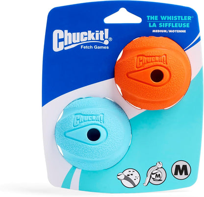 Chuckit! the Whistler Ball Dog Toy, Medium (2.5 Inch Diameter) for Dogs 20-60 Lbs, Pack of 2, Multicolor3