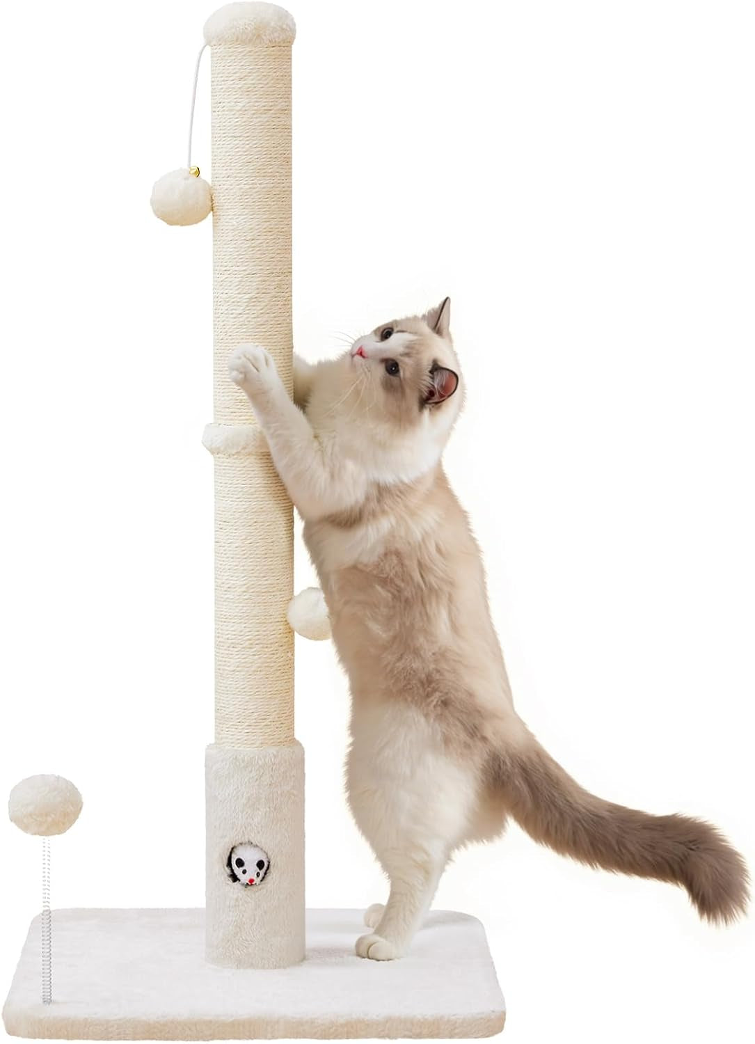woochpet-33scratching-posts-for-kittens-white-sisal-cat-scratcher-with-toy-scratch-post-with-mouse-hole-cat-toys-reinforced-stable-base-cat-tree-tower
