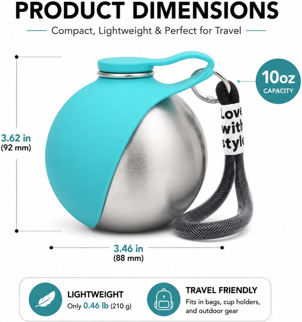 Portable Dog Water Bottle 10Oz Stainless Steel Travel Dog Water Dispenser with Bowl No-Spill Puppy Water Bottle for Walking Hiking Small Dog Water Bottles Leak-Proof Collapsible Silicone Bowl2