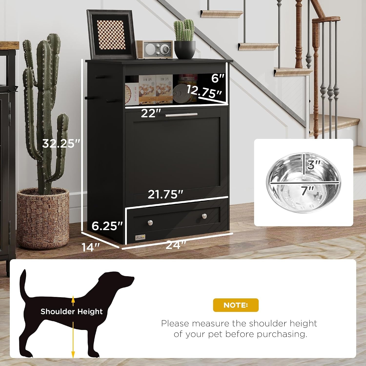 pawhut-dog-feeding-station-with-raised-bowls-pet-feeder-station-black-dog-food-storage-cabinet-hanger-for-feeding-watering-supplies