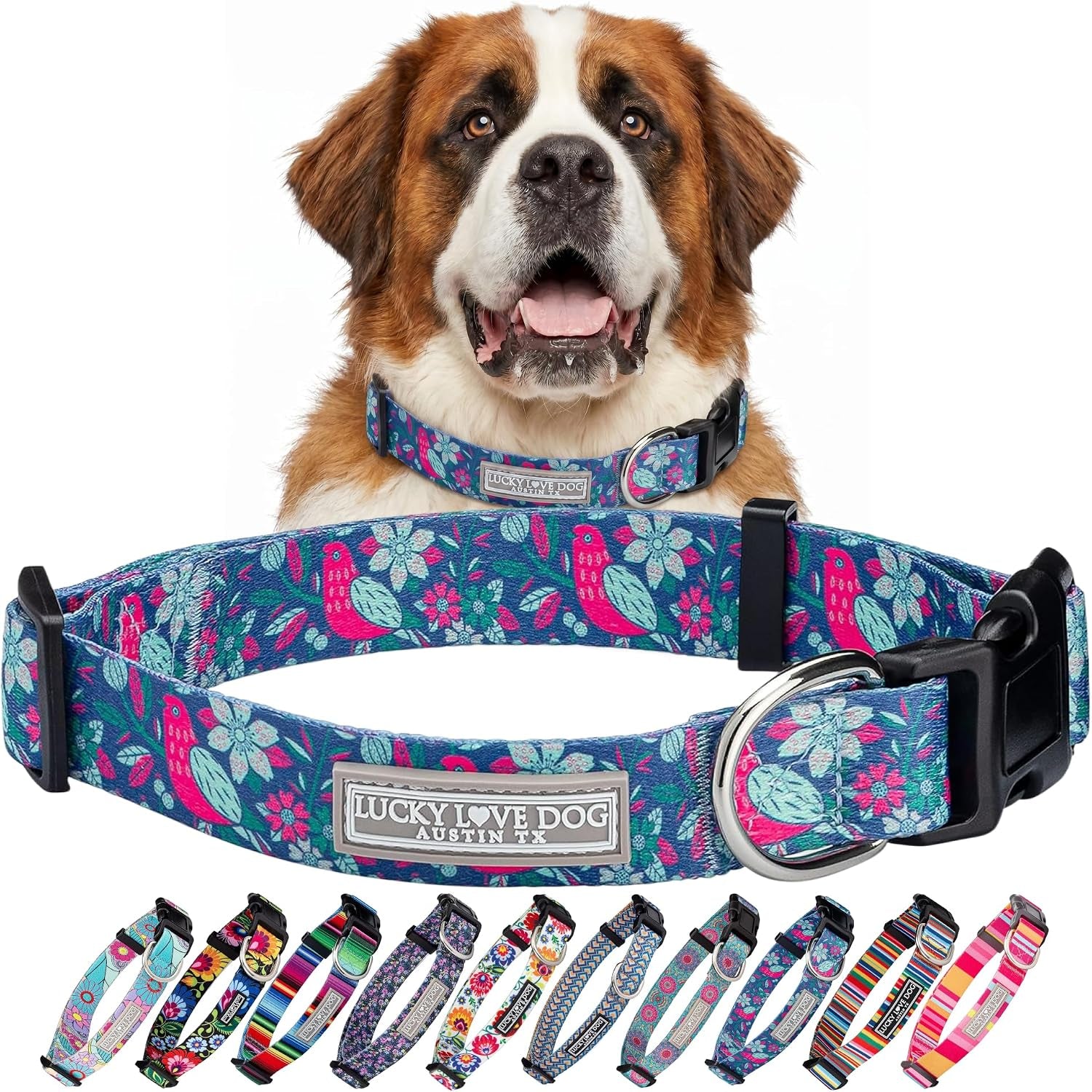 lucky-love-dog-easy-click-buckle-dog-collar-with-leash-set-combo-durable-comfortable-for-male-female-dogs-pet-collar-for-medium-dogs-secure-fit-blackbird-combo-medium