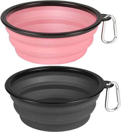 Kytely Large Collapsible Dog Bowls 2 Pack, 34Oz Foldable Dog Travel Bowl, Portable Pet Water Food Bowl with Clasp, Pet Cat Feeding Cup Dish for Traveling, Walking, Hiking (Black+Blue)14