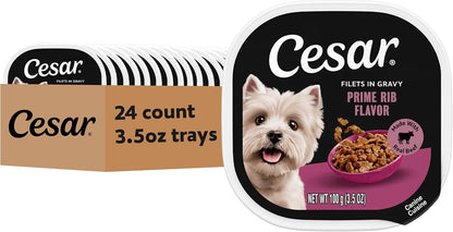 Cesar Filets in Gravy Wet Dog Food, Filet Mignon Flavor, 3.5 Oz, 24 Count | Real Beef, Easy to Digest, No Fillers, No Added Sugar, No Artificial Flavors, Slow-Cooked Tender Texture, Easy Peel Trays15