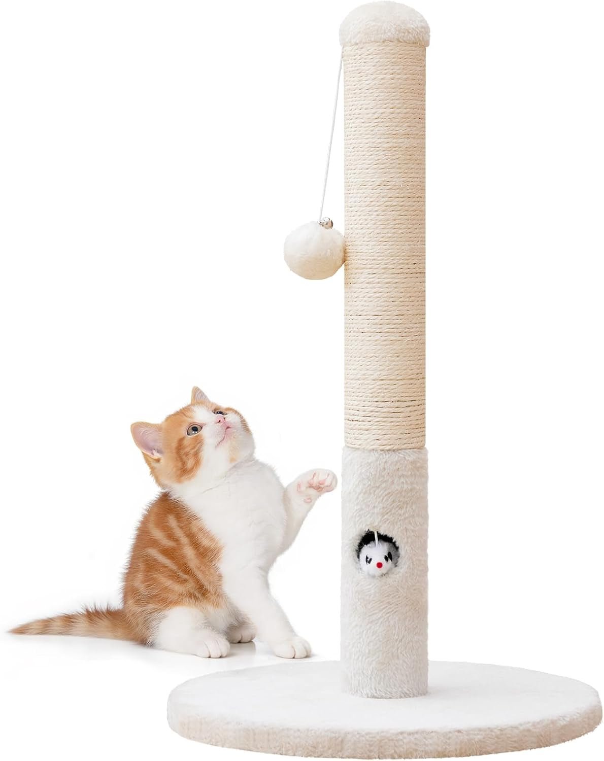 woochpet-33scratching-posts-for-kittens-white-sisal-cat-scratcher-with-toy-scratch-post-with-mouse-hole-cat-toys-reinforced-stable-base-cat-tree-tower