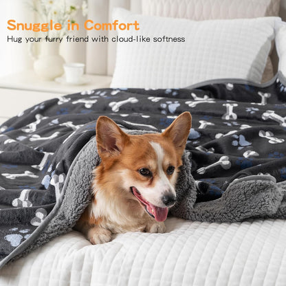 Washable Waterproof Dog Blankets for Large Dogs, 50"X60" Black | Soft Fluffy Pet Blanket for Couch Sofa Car Crate, Bed Furniture Protector, Reversible Sherpa Fleece Dog Blanket, Paw Pattern5