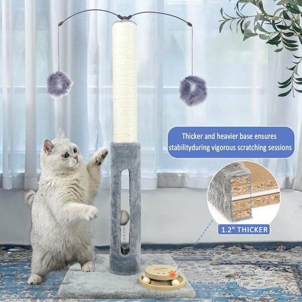 31" Cat Scratching Post Kitten Toys for Indoor Cats Interactive Scratcher with Tracking Ball, Sisal Scratch Rope for Large Cats,Sturdy Base Cat Scratch Post, (Gray, 31" H)6