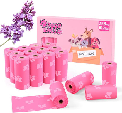 Poop Bags Rolls 256 Count - 9X13 Inches Pink Thickened Leakproof Lavender Scent Poo Bags for Dogs, Eco-Friendly Pet Waste Bags for Walking,Travel,Home.1