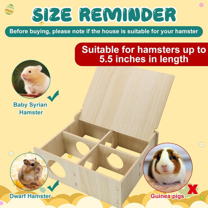 Hamster and Mouse Wooden Tunnel Cage Secret Peep Shed Waterproof | Chamber Hideout & Tunnel Exploring Toys Easy to Install5
