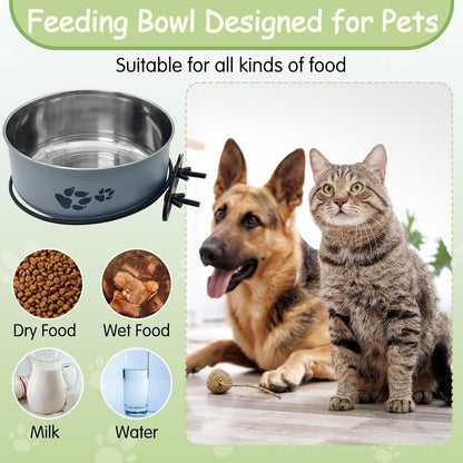 Kathson 2 Pcs Dog Kennel Crate Feeder, Stainless Steel No Spill, Hanging Metal Pet Food Bowl for Cats Small Medium Dogs (Gray)7