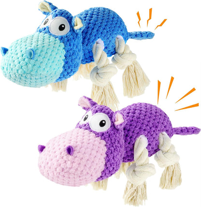 TOOPTATE Hippo Squeaky Dog Toy, Blue, Medium | Cute Plush Design, Rope Legs for Tugging, Helps Keep Dogs Busy, Suitable for Small, Medium, and Large Dogs10