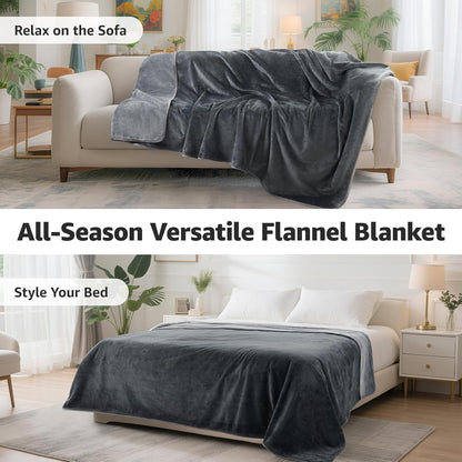 LOOBANI Waterproof Blanket for Bed, Soft Flannel Twin Bed Blanket 60" X 80" | Dog Pet Blankets for Large Dogs, Reversible Spill-Proof Throw for Couch Cover, Movie Time, Camping, Travel, Noise Free, Grey8