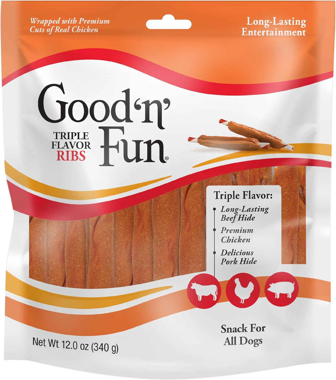 good-n-fun-triple-flavor-ribs-chews-for-all-dogs-treat-your-dog-to-long-lasting-chews-made-with-beef-hide-chicken-and-pork-hide-12-oz