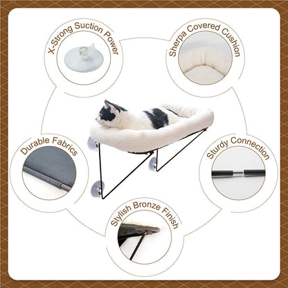 Zakkart Cat Window Perch - 100% Metal Supported from below - Comes with Warm Spacious Pet Bed - Cat Window Hammock for Large Cats & Kittens - for Sunbathing, Napping & Overlooking (White)4