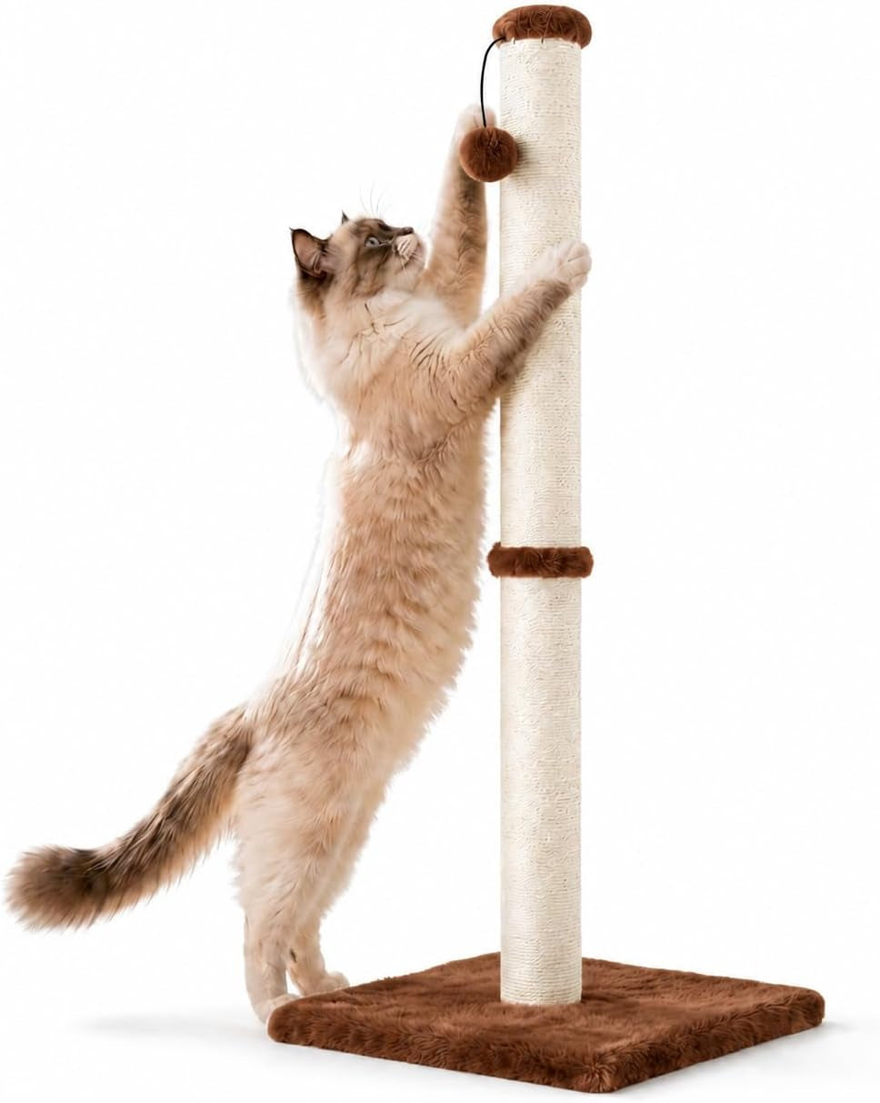 dimaka-29-height-tall-cat-scratching-post-claw-scratcher-with-sisal-rope-and-covered-with-soft-smooth-plush-vertical-scratch-full-strectch-for-standard-size-catsgrey-29-inches-for-all-cats