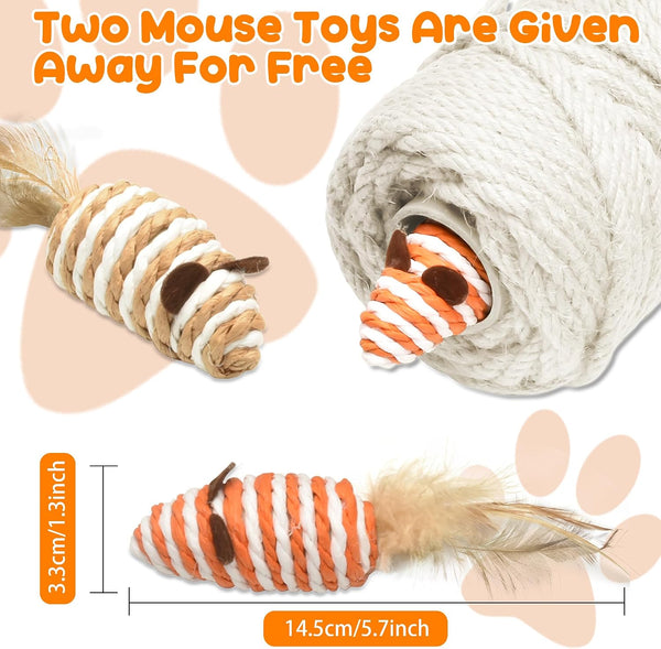 328FT 1/4 Inch Cat Scratching Sisal Rope for Cat Trees & Posts | Thick White Jute Rope with 2 Cat Mouse Toys for Scratch Posts, Cat Towers & DIY Projects3