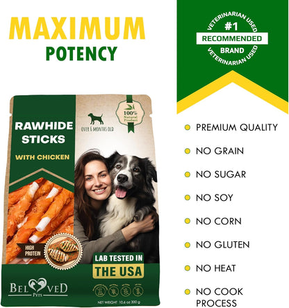 Beloved Pets Dog Treats & Long Lasting Rawhide Chews Wrapped Chicken – Pet Bones Sticks for Large, Medium & Small Breeds – Aggressive Chewers Snacks – Puppy Toys Treats7