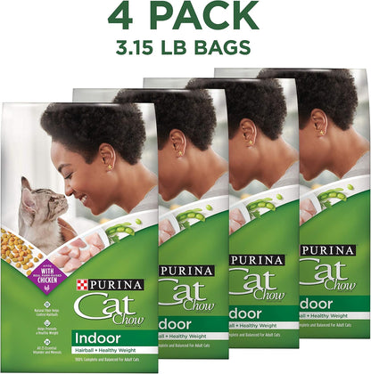 Purina Cat Chow Indoor Healthy Weight and Hairball Dry Cat Food with Chicken - (Pack of 4) 3.15 Lb. Bags3