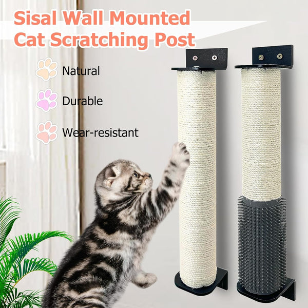 Cat Scratching Post Wall Mounted 2 Pack Cage Mount Cat Scratcher 2-In-1 Natural Sisal Kitty Scratch Posts with Self Groomer Massager for Scratch and Climbing 15.7X2.7In (White)3
