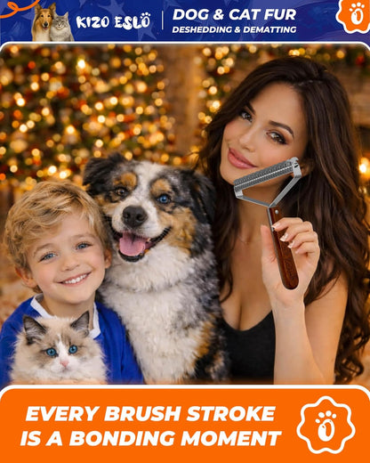 Extra Large 2-Sided Undercoat Rake for Dogs & Cats, Dog Brush for Shedding Remove Mats, Dematting Comb, Safe&Gentle Grooming Brush for German Shepherds Medium to Long-Haired Pets,Premium Wooden Handle8