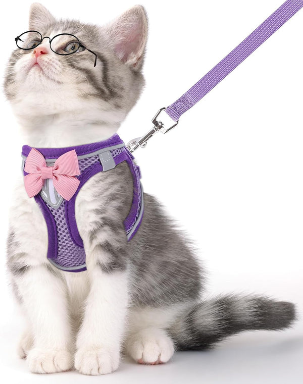 Cat Vest Harness and Leash Set, Escape Proof Kitten Harness Pink XS | Safe Reflective Strips, Adjustable Easy Wear Kitty Harness, Sturdy Clip Buckle, Breathable Mesh , for Kitty Puppy Bunny Walks10