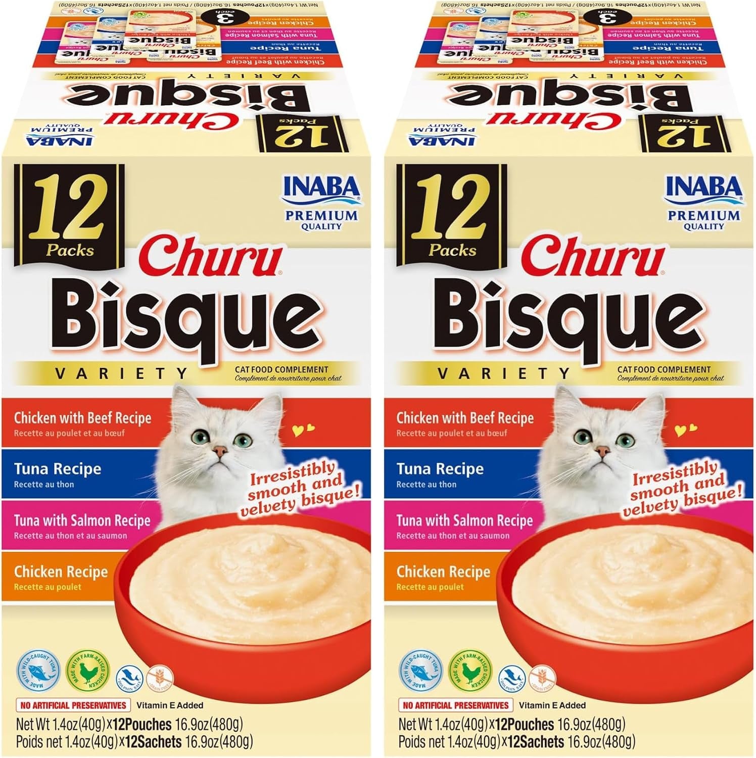inaba-churu-bisque-for-cats-creamy-lickable-puree-side-dish-with-vitamin-e-1-4-ounces-per-pouch-12-pouches-tuna-chicken-variety