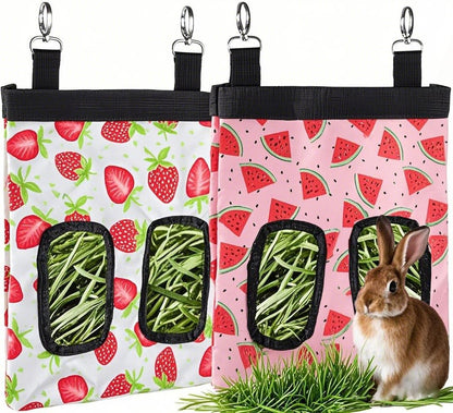 DZWLKJ Guinea Pig Hay Feeder, 2 Pack, 11 X 9 X 1 Inches, Rabbit Hay Feeder Bag, Stainless Steel, 600D Oxford, Watermelon and Strawberry10