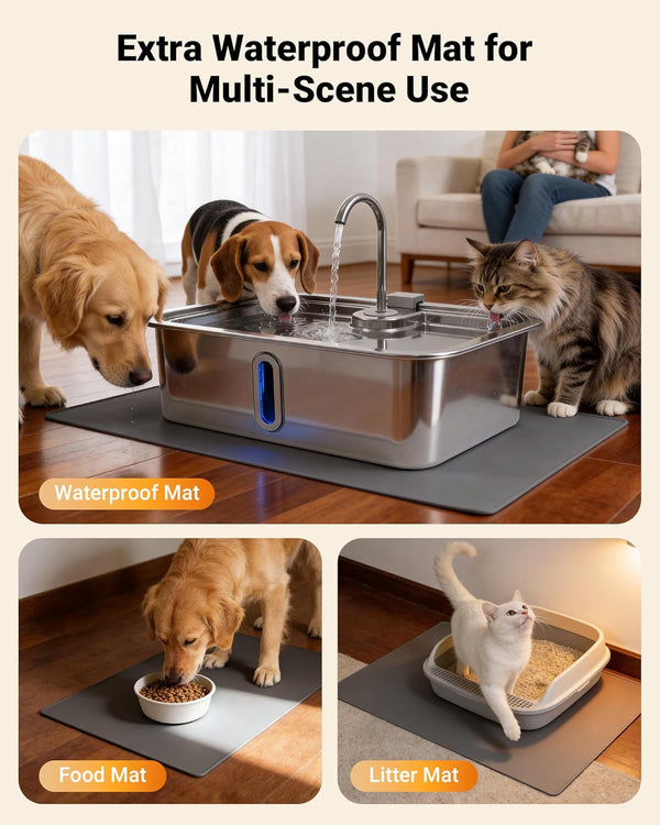 12L/3.17Gal Dog Water Fountain with Silicone Mat & 3 Filters, Stainless Steel Multi Pet Water Dispenser, Quiet Automatic Dog Water Bowl Dispenser with Visible Window & Alert Light for Large Dogs Cats2