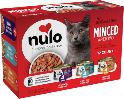 Nulo Variety Flavors Grain-Free Minced Wet Canned Cat Food, 3 Ounce (Pack of 12)1