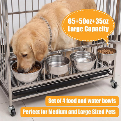 Zhehao 4 Pack Hanging Dog Water and Food Bowls for Kennel Cage, No Spill Dog Crate Water Bowl, Stainless Steel Bowls Dish for Dogs Crate Cage Accessories (35Oz & 50Oz & 65Oz)6