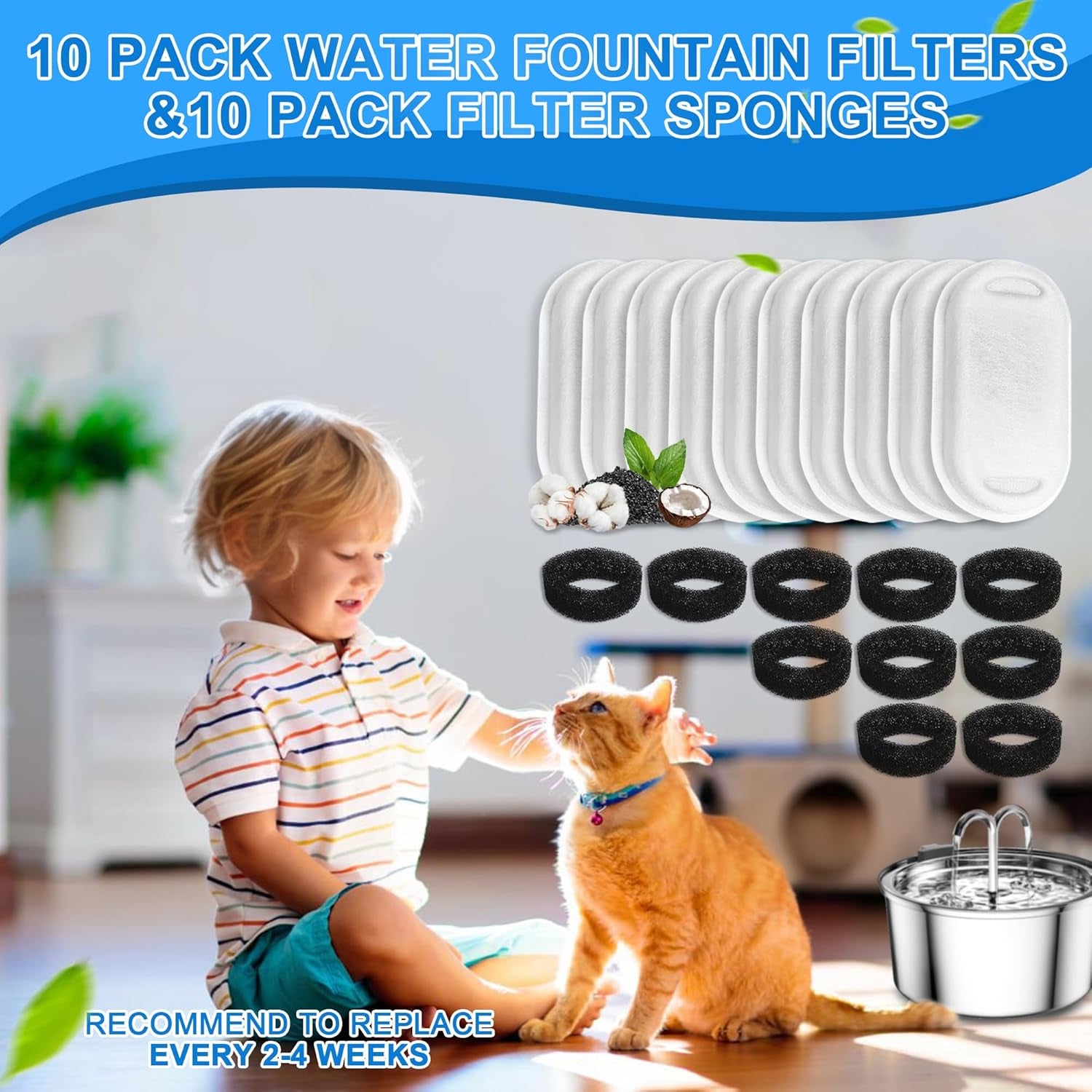 cat-water-fountain-filters-20pack-cat-fountain-replacement-filters-for-stainless-steel-108oz-3-2l-67oz-2l-adjustable-water-flow-pet-water-fountain-dog-water-fountain-filters-10-filters-10-sponges