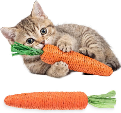 2 PCS Kitten Teething Toys for Indoor Cats, Cat Chew Toy Natural Sisal Cat Teething Toys Orange Carrot Interactive Cats Kicker Toy Interactive Kitten Kicker for Indoor Kitty Exercise1