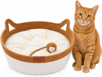 Large Scratchable Handwoven for Cats Stimulicat Handwoven Cat Basket, Cotton Rope Cat Bed round Pet Basket, Hand Woven Boho Cat Bed (Grey, without Cushion)9