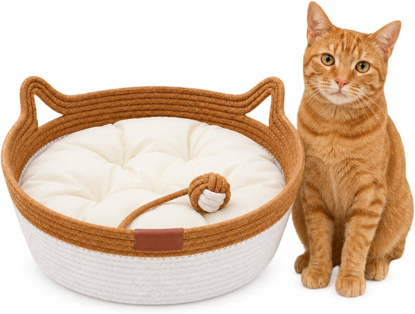 Large Scratchable Handwoven for Cats Stimulicat Handwoven Cat Basket, Cotton Rope Cat Bed round Pet Basket, Hand Woven Boho Cat Bed (Grey, without Cushion)9