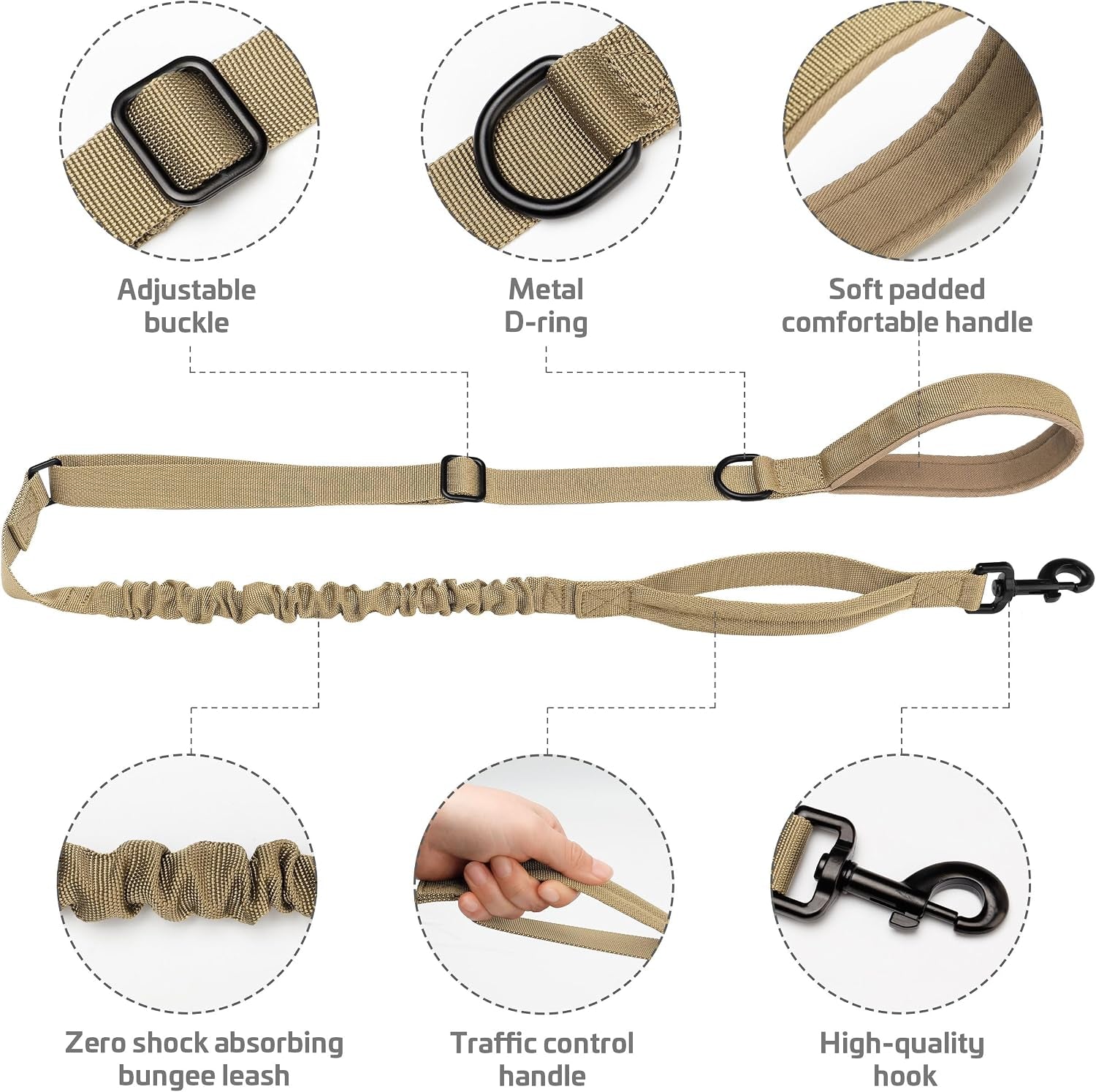 forestpaw-tactical-dog-leash-for-large-dogs-khaki-4-5ft-heavy-duty-bungee-shock-absorption-2-padded-handles-for-training-running-walking