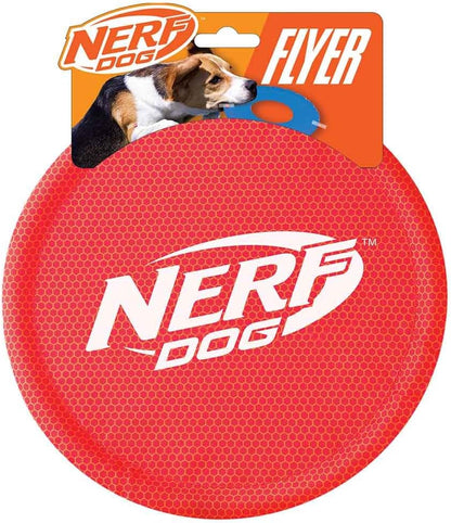 Nerf Dog Nylon Flyer Dog Toy, Flying Disc, Lightweight, Durable and Water Resistant, Great for Beach and Pool, 9 Inch Diameter, for Medium/Large Breeds, Single Unit, Red1