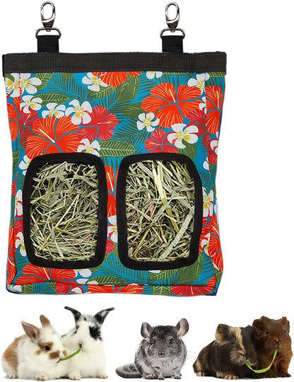 RIOUSSI Guinea Pig Hay Feeder, Hanging Rabbit Hay Feeder Bag. Blueflower | Upgraded Double Layer Fabric | Bite Resistant | Cleaner Hay & Less Mess | Small Animal Hay Holder for Bunnies & Chinchillas18