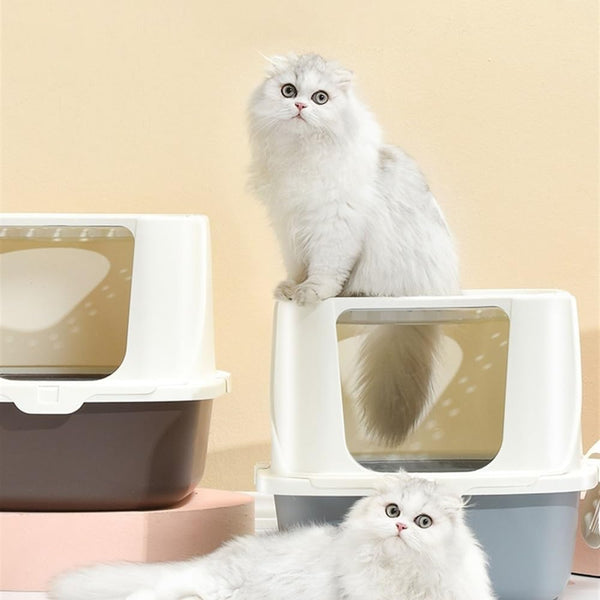 Pet Supplies, Cat Litter Box with Scoop,Enclosed Design for Large Cats, Easy Clean(Pink)4
