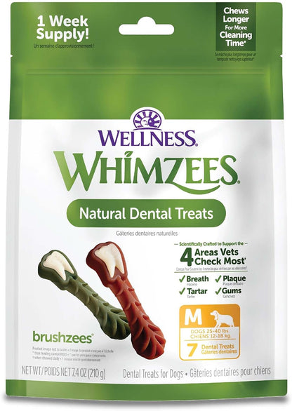 Whimzees Wellness Brushzees Natural Dog Dental Treat, VOHC Accepted Chews, Freshens Breath, Extra-Small Size, 12.7 Oz Bag, 48 Count12