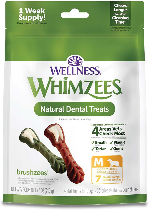 Whimzees Wellness Brushzees Natural Dog Dental Treat, VOHC Accepted Chews, Freshens Breath, Extra-Small Size, 12.7 Oz Bag, 48 Count12