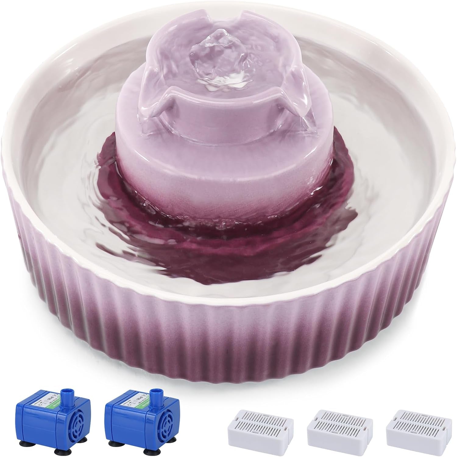 lawfery-ceramic-cat-water-fountain-2-1l-71oz-cupcake-pet-fountain-3-carbon-filters-2-quiet-pumps-heavy-ceramic-body-and-360-drinking-area-drinking-bowl-for-indoor-cats-and-small-dogs