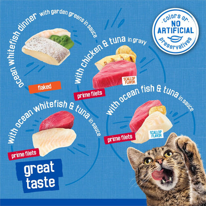 Purina Friskies Wet Cat Food Variety Pack, Oceans of Delight Flaked and Prime Filets - (Pack of 40) 5.5 Oz. Cans5