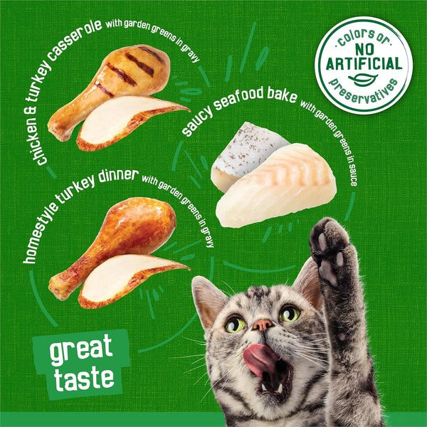 Purina Friskies Indoor Cat Food 24Ct VP - (Chicken and Turkey Casserole, Saucy Seafood Bake, Homestyle Turkey Dinner) - (Pack of 24) 5.5 Oz. Cans5