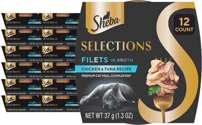 Sheba Selections Filets Wet Cat Food Complement, Variety, 1.3 Oz, 24 Ct | Grain-Free, Real Chicken #1 Ingredient, No Corn or Soy, No Artificial Flavors, Peel & Serve Topper or Treat, 1.3 Oz. Cups12