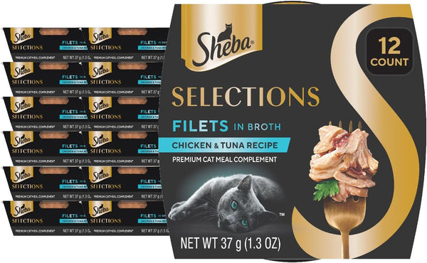 Sheba Selections Filets Wet Cat Food Complement, Variety, 1.3 Oz, 24 Ct | Grain-Free, Real Chicken #1 Ingredient, No Corn or Soy, No Artificial Flavors, Peel & Serve Topper or Treat, 1.3 Oz. Cups12