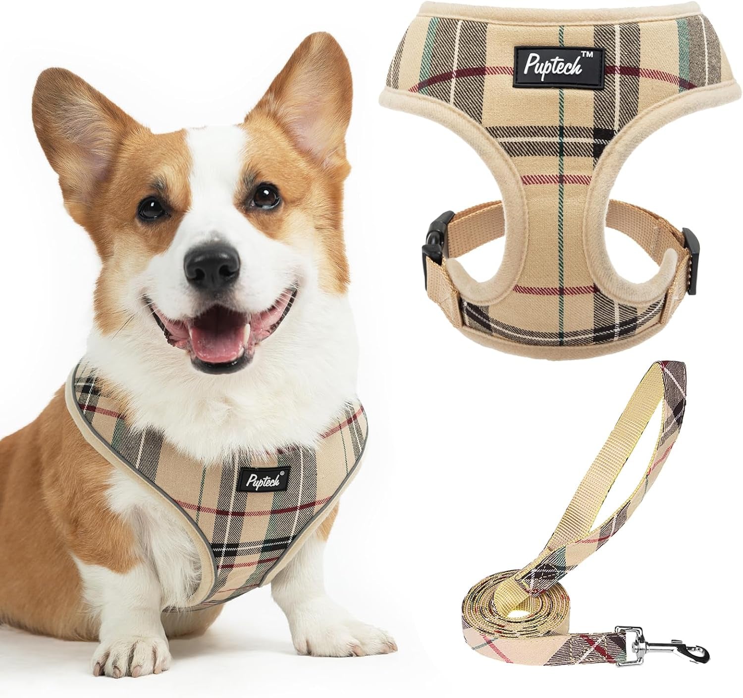 pupteck-soft-mesh-dog-harness-small-sized-and-leash-set-pet-puppy-cat-comfort-padded-vest-no-pull-harnesses-beige-s