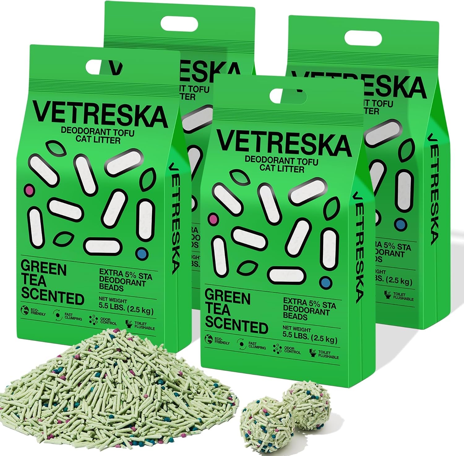 vetreska-tofu-cat-litter-odor-control-greentea-5-5lb-2bags-natural-kitty-litter-strong-clumping-flushable-cat-litter-pellet-ultra-absorbent-dust-free-low-tracking-deodorant-tofu-litter