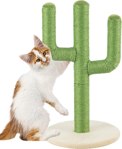 24” Tall Cat Scratching Post - Vertical Cactus Scratch Post for Indoor Cats - 360 Degree Jute Rope-Covered Kitten Scratcher with 3 Branches and Sturdy Base by PETMAKER (Green)1