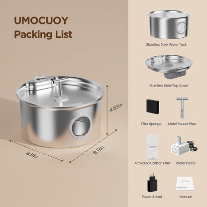 Cat Water Fountain Stainless Steel: 2.6L Cat Fountain for Drinking - Pet Water Fountain for Cats Indoor - Automatic Pet Water Dispenser Bowl - Best Auto Feeding Supplies Gift for Small Dog Large Kitty9