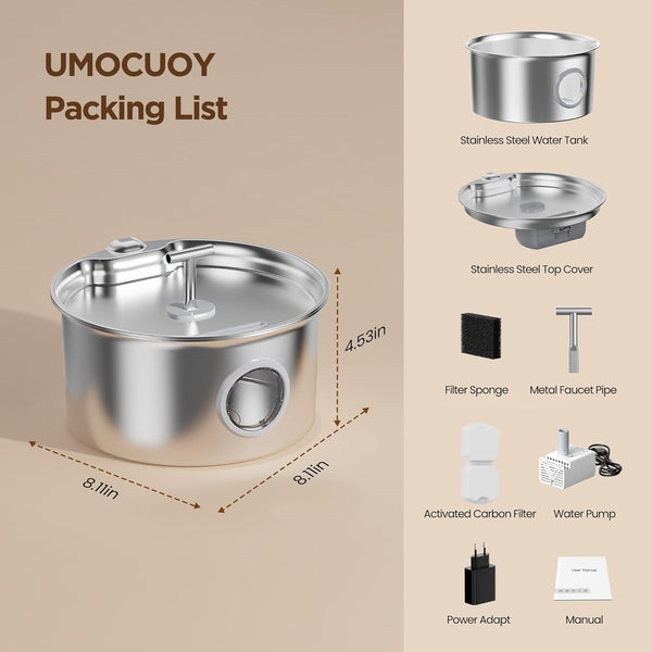 Cat Water Fountain Stainless Steel: 2.6L Cat Fountain for Drinking - Pet Water Fountain for Cats Indoor - Automatic Pet Water Dispenser Bowl - Best Auto Feeding Supplies Gift for Small Dog Large Kitty9